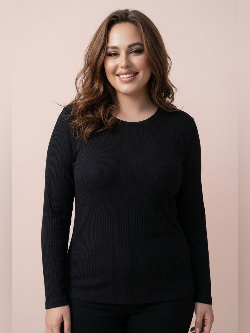 Cyrus Black Ribbed Classic Casual Office Long Sleeve Soft Comfort Sweater- XL
